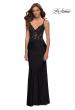 Picture of: Jersey Gown with Sheer Lace Bodice and Ruching in Black, Style 29774, Detail Picture 1