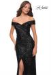 Picture of: Off the Shoulder Ruched Sequin Dress with Slit in Black, Style 29831, Detail Picture 1