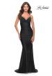 Picture of: Embellished Rhinestone Jersey Long Dress with Lace Up Back in Black, Style: 30996, Detail Picture 1
