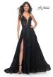 Picture of: A-Line Tulle Dress with Rhinestone Embellished Lace Applique in Black, Style: 32022, Detail Picture 1