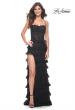 Picture of: Fitted Ruffle Skirt Lace Dress with Illusion Bodice in Black, Style: 32113, Detail Picture 1