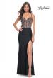 Picture of: Fitted Jersey Prom Dress with Sequin Lace Illusion Bodice in Black, Style: 32133, Detail Picture 1