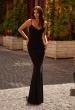 Picture of: Net Jersey Prom Dress with Lace Neckline Detail in Black , Style 32357, Detail Picture 1