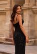 Picture of: Crystal Mesh Evening Dress with Sequin Floral Applique in Black , Style 32648, Detail Picture 1