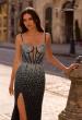 Picture of: Rhinestone Embellished Fitted Prom Dress with Corset and Deep V in Black , Style 32717, Detail Picture 1