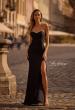 Picture of: Jersey Long Prom Dress with Ruching and Chic Rhinestone Neckline in Black , Style 32756, Detail Picture 1
