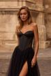 Picture of: Strapless Tulle Evening Dress with Basque Waist and Satin Bodice in Black , Style 32771, Detail Picture 1