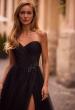 Picture of: Strapless A-line Tulle Dress with Floral Waist Detail in Black , Style: 32789, Detail Picture 1