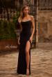 Picture of: Jersey Dress with Rhinestone Edge Square Neckline and Straps in Black , Style 32844, Detail Picture 1