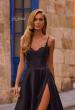 Picture of: Mikado A-line Gown with Lace Detail Neckline in Black , Style 32878, Detail Picture 1