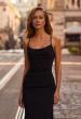 Picture of: Ruched Net Jersey Gown with Square Neckline in Black , Style 33086, Detail Picture 1