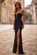 Picture of: Strapless Lace Applique Corset Gown with Slit in Black, Style: 33368, Detail Picture 1