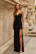 Picture of: Lace Fitted Gown with Slit and Crisscross Open Back in Black, Style: 33381, Detail Picture 1