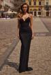 Picture of: Lace Fitted Gown with Ruched Bodice and Sheer Back in Black, Style: 33443, Detail Picture 1