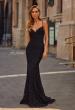 Picture of: Lace Fitted Gown with Sheer Back and Spaghetti Straps in Black, Style: 33452, Detail Picture 1