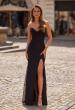 Picture of: Strapless Corset Gown with High Slit and Ruched Jersey Skirt in Black, Style: 33465, Detail Picture 1