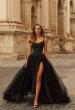 Picture of: Beaded Lace Corset Gown with Sheer Tulle Skirt and Slit in Black, Style: 33499, Detail Picture 1