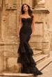 Picture of: Strapless Rhinestone Lace Mermaid Gown with Tiered Skirt in Black, Style: 33563, Detail Picture 1