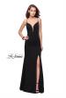 Picture of: Long Jersey Prom Dress with Plunging Neckline and Beading in Black, Style: 25398, Detail Picture 2