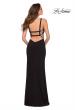 Picture of: V Neck Long Jersey Prom Dress with Open Strappy Back in Black, Style 29503, Detail Picture 2