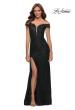 Picture of: Lace Off the Shoulder Gown with Deep V Neckline in Black, Style 29693, Detail Picture 2