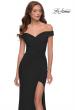 Picture of: Off the Shoulder Net Jersey Dress with Ruching in Black, Style 29756, Detail Picture 2