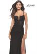 Picture of: Lace Bodice with Tie Up Deep V Neckline Jersey Dress in Black, Style: 31567, Detail Picture 2