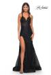 Picture of: Sequin Beaded Floral Gown with Illusion Bodice and High Slit in Black, Style: 32107, Detail Picture 2