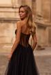 Picture of: Strapless Tulle Evening Dress with Basque Waist and Satin Bodice in Black , Style 32771, Detail Picture 2
