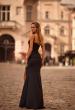 Picture of: Fitted Evening Dress with Lace Top and Eyelet Neckline in Black , Style 32873, Detail Picture 2