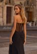 Picture of: Evening Dress with Illusion Strapless Bodice and Lace Applique in Black , Style 32912, Detail Picture 2