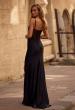 Picture of: Stretch Jersey Prom Dress with Ruched Waist and V Neckline in Black , Style 32938, Detail Picture 2