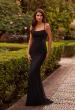 Picture of: Beaded Mesh Lace-Up Gown with Straight Neckline in Black, Style: 33678, Detail Picture 2