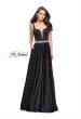 Picture of: Satin Prom Dress with A Line Skirt and Beaded Belt in Black, Style: 24821, Detail Picture 3