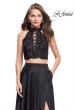 Picture of: Two piece gown with lace up top and satin A line skirt in Black, Style: 25263, Detail Picture 3