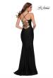 Picture of: V Neck Jersey Fitted Prom Dress with Tie Up Back in Black, Style 29785, Detail Picture 3