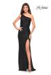 Picture of: One Shoulder Luxurious Soft Sequin Dress with Slit in Black, Style: 30562, Detail Picture 3