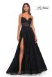 Picture of: A-Line Tulle Gown with Scallop Detail Bodice and Lace Applique in Black, Style: 32028, Detail Picture 3