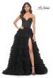 Picture of: Ruffle Tulle A-Line Dress with Satin Bustier Top in Black, Style: 32071, Detail Picture 3