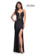 Picture of: Sheer Lace Top with Ruched Jersey Skirt Prom Dress in Black, Style: 32132, Detail Picture 3