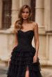 Picture of: Strapless Tiered Ruffle Gown with Pleated Bodice and Front Slit in Black, Style: 33202, Detail Picture 3