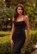 Picture of: Beaded Mesh Lace-Up Gown with Straight Neckline in Black, Style: 33678, Detail Picture 3