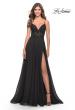 Picture of: A-line Gown with Sheer Floral Embellished Bodice in Jewel Tones in Black, Style: 30639, Detail Picture 4