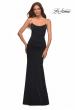 Picture of: Net Jersey Long Dress with Ruching and Diamond Straps in Black, Style: 30701, Detail Picture 4