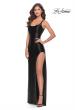 Picture of: Liquid Jersey Fitted Dress with High Slit in Black, Style: 31372, Detail Picture 4
