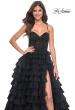 Picture of: Tiered Ruffle Tulle Prom Dress with Rhinestone Embellished Bodice in Black, Style: 32002, Detail Picture 4