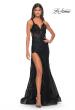 Picture of: Sequin Beaded Floral Gown with Illusion Bodice and High Slit in Black, Style: 32107, Detail Picture 4