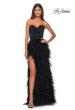 Picture of: Feather Prom Gown with High Slit and Full Rhinestone Strapless Bodice in Black, Style: 32165, Detail Picture 4