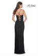 Picture of: Rhinestone Fishnet Gown with Lace Detail and High Slit in Black, Style: 32218, Detail Picture 4