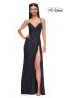 Picture of: Jersey Prom Dress with Unique Ruched Waist and Lace Up Back in Black , Style 32977, Detail Picture 4
